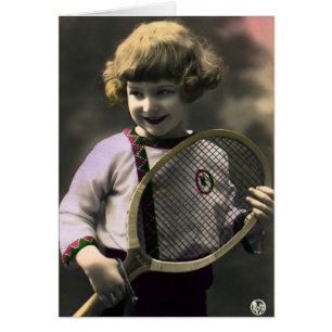 Tennis Sportif Vintage, Jeune Fille Heureuse avec 