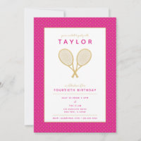 Tennis Star Chic Gold et Pink Party Invitation