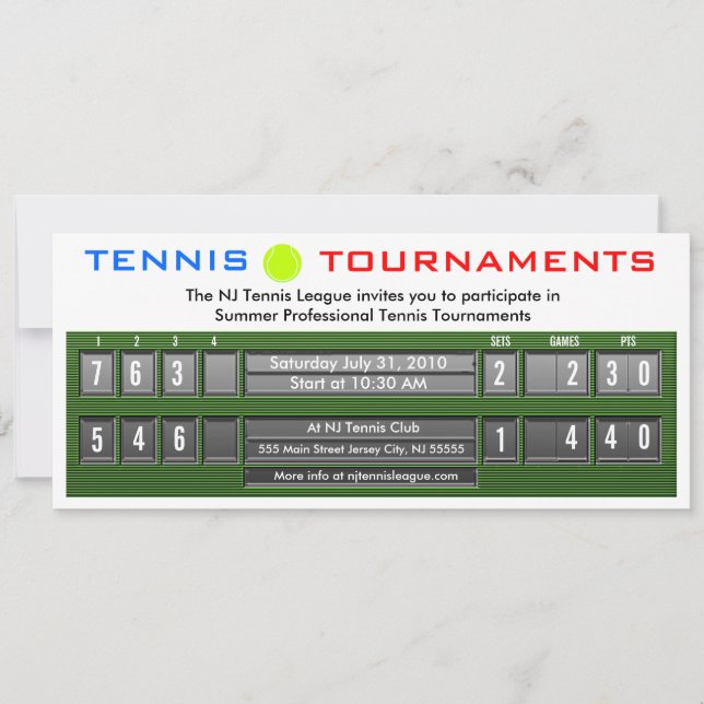 Tennis Tournaments Invitation Tableau de bord 3 (Devant)
