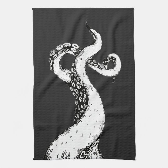 tentacules de pieuvre sur serviette de thé noire (Vertical)