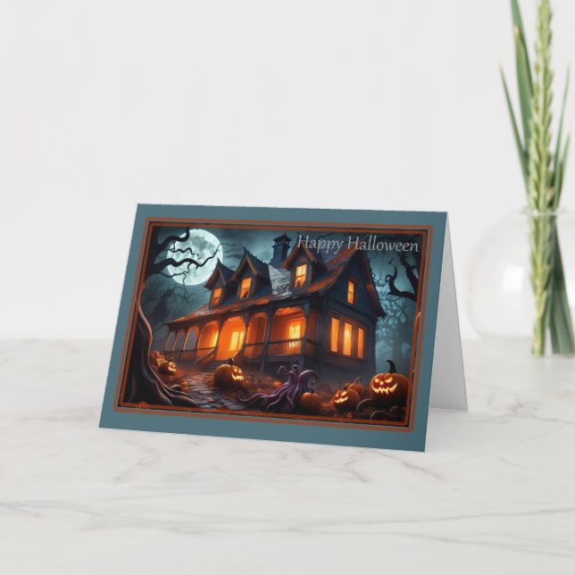 Tentacules et Maison Hantée Carte de Halloween (Devant)