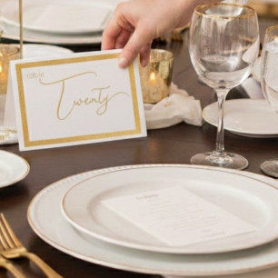 Tente de numéro de table de mariage élégante en fe