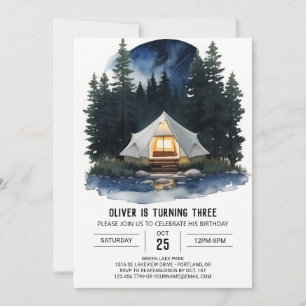 Tente rustique et arbres Invitation Anniversaire