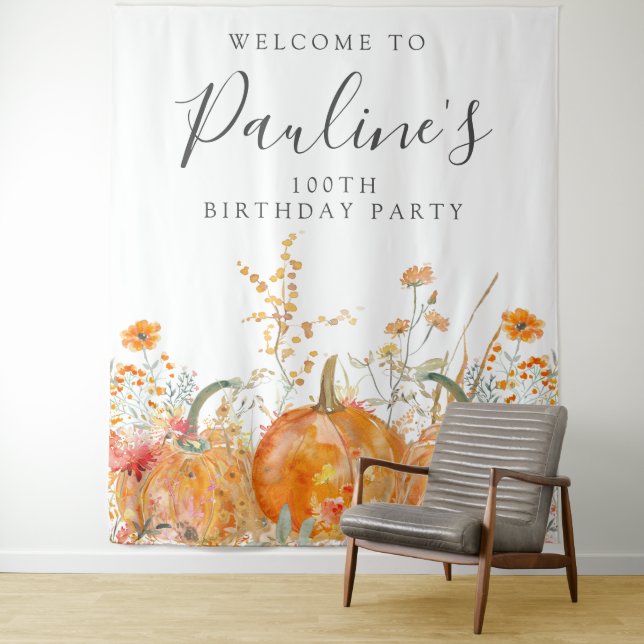 Tenture 100th Birthday Party Fall Pumpkin Wildflower (En situation)