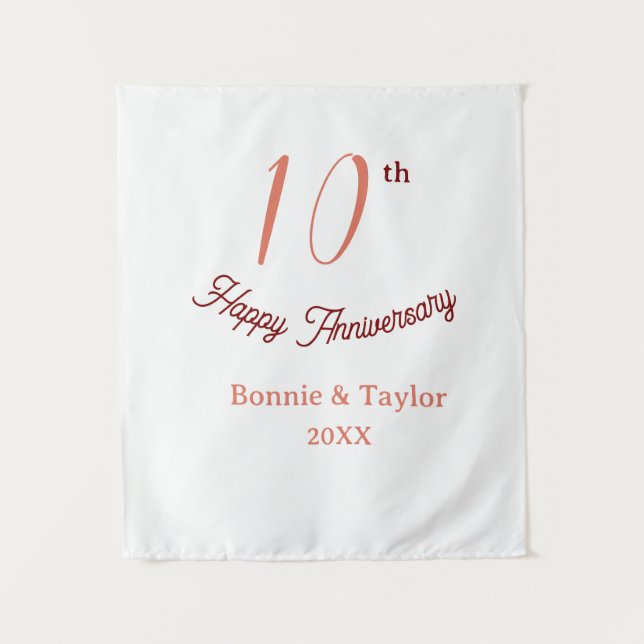 Tenture 10e anniversaire de mariage nom pastel pêche rétro (Devant)