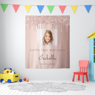 Tenture 10e Anniversaire personnalisé photo rose or brilla