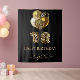 Tenture 18e anniversaire noir or léopard nom script