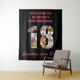 Tenture 18e anniversaire Photo Collage rose noir fond