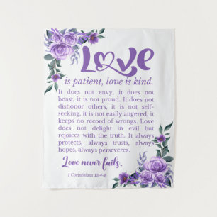 Tenture 1 Corinthiens 13:4-8 L'amour est Patient Purple Fl