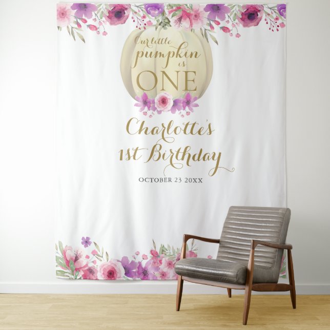 Tenture 1er anniversaire Petit Citrouille Floral Photo Pro (En situation)