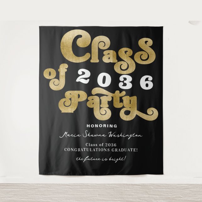 Tenture 2024 Black Retro Custom Graduation Party Contexte (Devant)