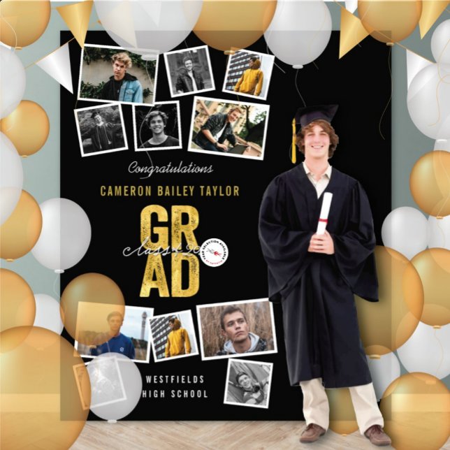 Tenture 2024 Gold GRAD Graduation Party 11 Photo Contexte (2026 Gold GRAD Graduation Party 11 Photo Backdrop Tapestry | fatfatin @ zazzle.com/color_therapy)