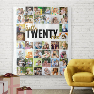 Tenture 21e anniversaire Hello Twenty One 40 Photo Collage