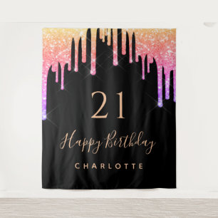 Tenture 21e anniversaire noir arc-en-ciel parties scintill