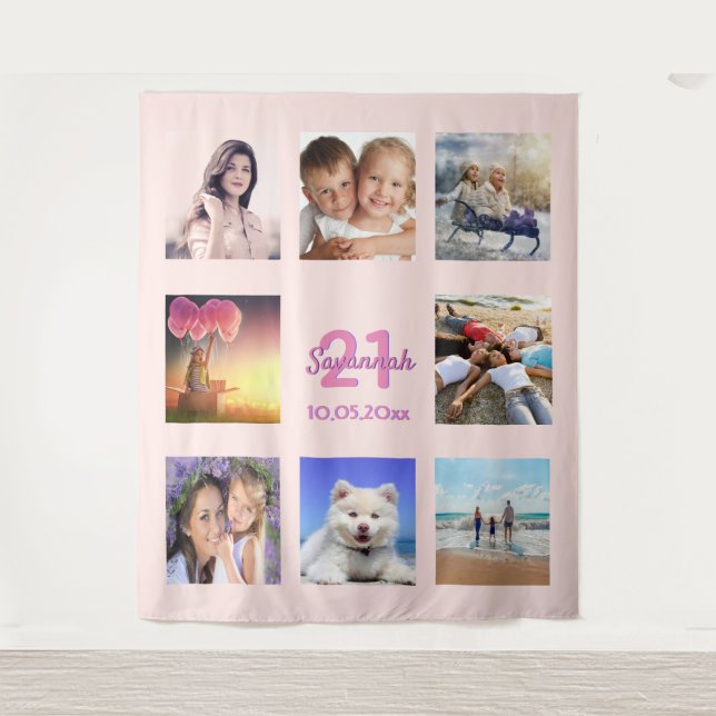 Tenture 21e anniversaire rose or rose collage photo (Devant)