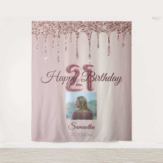 Tenture 21e anniversaire Rose Parties scintillant de ballo (Devant)