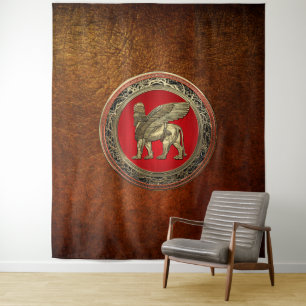 Tenture [220] Lion assyrien ailli - Lamassu d'or
