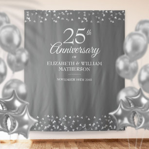 Tenture 25e anniversaire Silver Heart Photo Booth fond