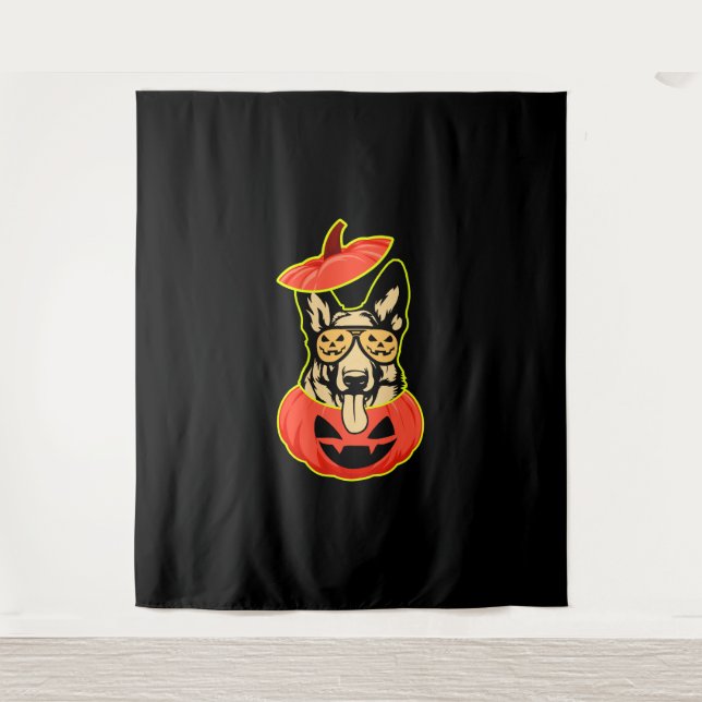 Tenture 28 Berger Allemand En Citrouille Effrayant Chemise (Devant)