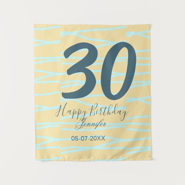 Tenture 30e anniversaire ajouter nom date année jaune bleu (Devant)
