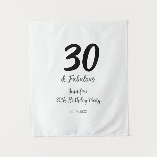 Tenture 30e anniversaire ajouter nom date année noir  (Devant)