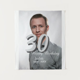 Tenture 30e anniversaire ajouter nom date année photo blan