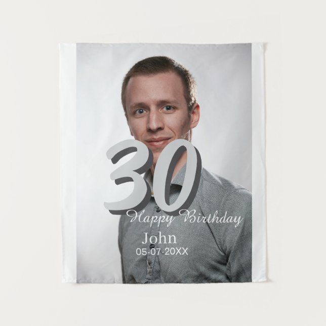 Tenture 30e anniversaire ajouter nom date année photo blan (Devant)