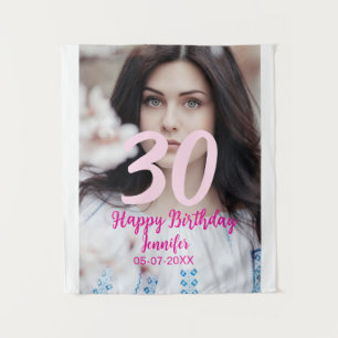 Tenture 30e anniversaire ajouter nom date année photo blan