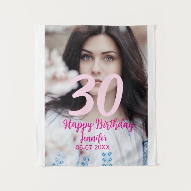 Tenture 30e anniversaire ajouter nom date année photo blan (Devant)