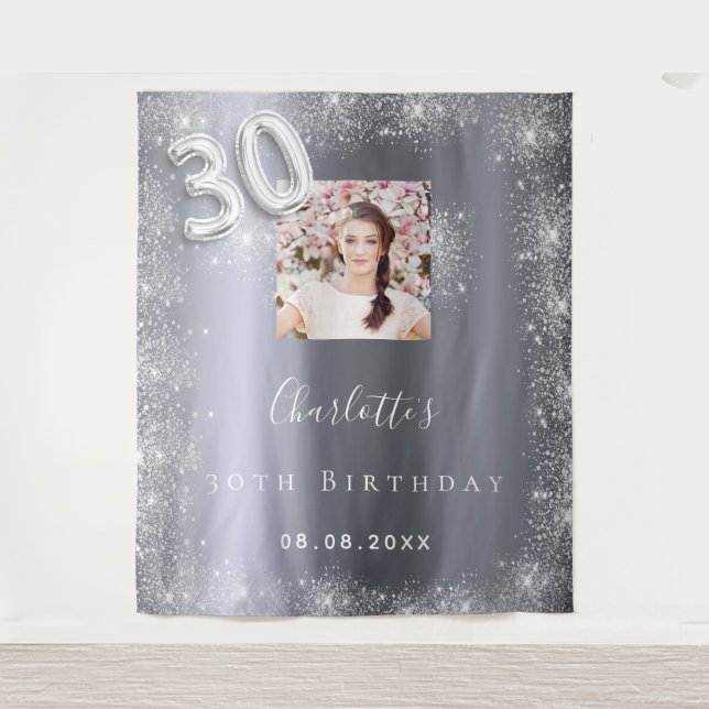 Tenture 30e anniversaire argent photo parties scintillant  (Devant)