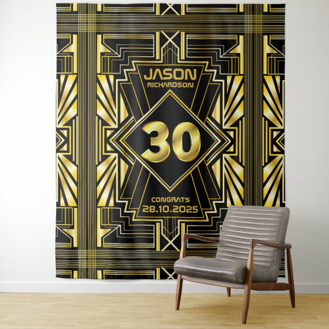 Tenture 30e anniversaire Art Déco Gold Black Great Gatsby (En situation)