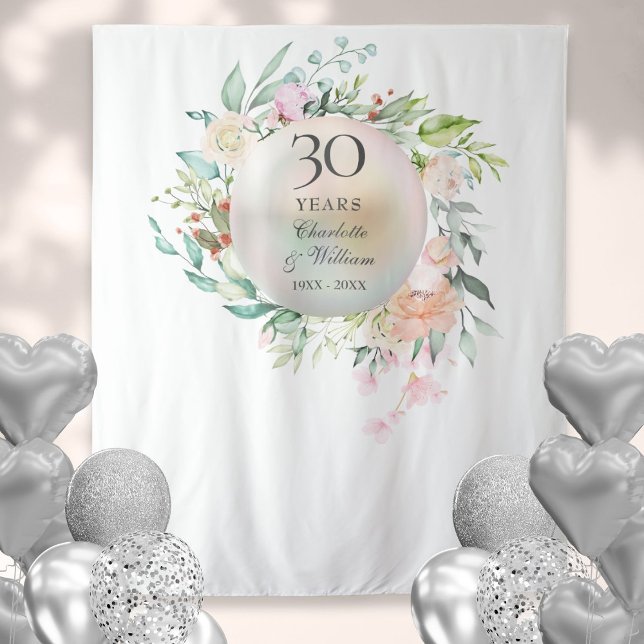 Tenture 30e anniversaire Floral Pearl Photo Booth fond (30th Anniversary Floral Pearl Photo Booth Backdrop)