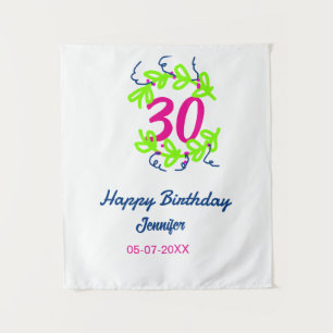 Tenture 30e anniversaire vert bleu couronne nom date rusti