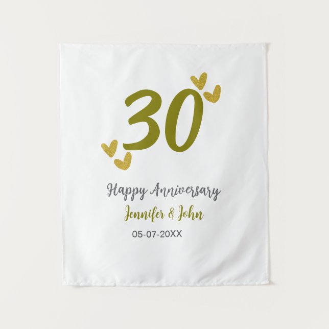 Tenture 30e joyeux anniversaire de mariage couple gris or (Devant)