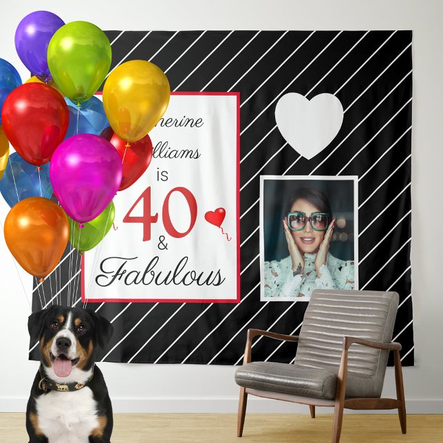 Tenture 40 et fabuleux 40e anniversaire Photo noir et blan (40 & Fabulous 40th Birthday Photo Black & White Tapestry Backdrop)