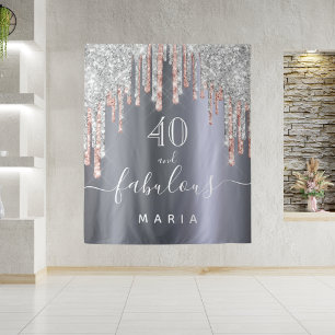 Tenture 40 fabuleux anniversaire paillettes argent rose or