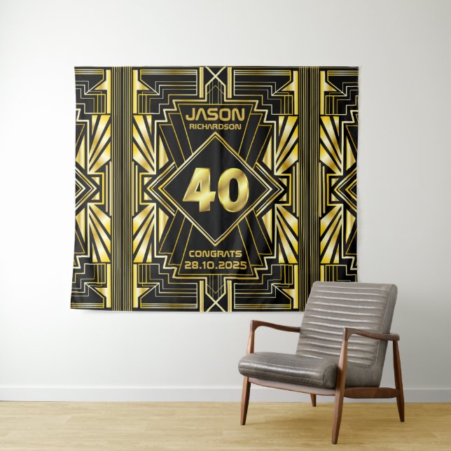 Tenture 40e anniversaire Art Déco Gold Black Great Gatsby (En situation (horizontale))