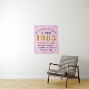 Tenture 40e anniversaire Né 1983 Ajouter un nom Rose Gris