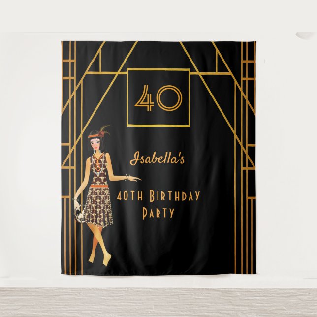 Tenture 40e anniversaire noir or 1920 art déco (Devant)