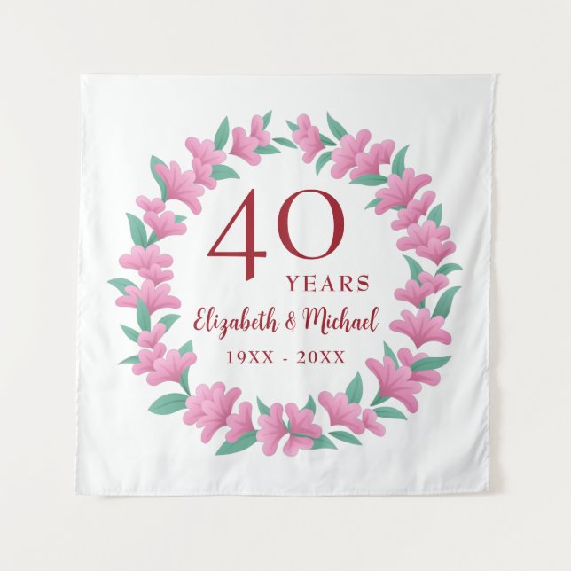 Tenture 40e anniversaire Ruby Floral Rose Flower Wreath (Devant)