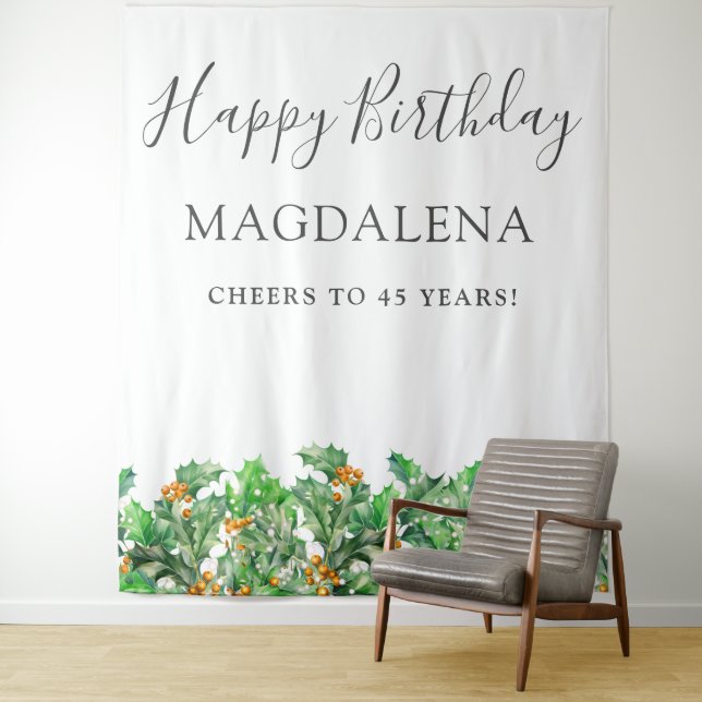 Tenture 45th Birthday Holly December Birth Flower Backdrop (En situation)