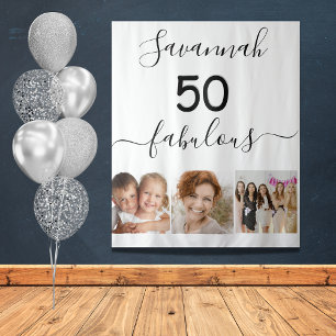 Tenture 50 anniversaire fabuleux collage photo blanc