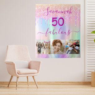 Tenture 50 ans anniversaire rose violet paillettes photo m
