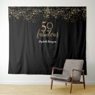 Tenture 50 ans et Fabuleux Anniversaire noir or Personnali