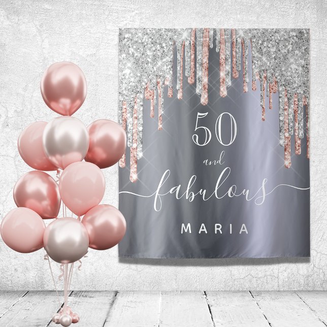Tenture 50 fabuleux anniversaire paillettes argent rose go (Créateur téléchargé)