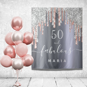 Tenture 50 fabuleux anniversaire paillettes argent rose or