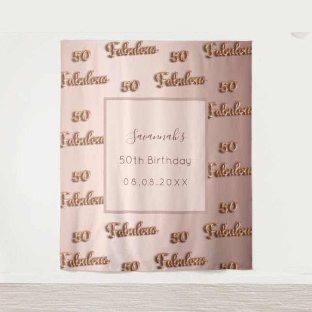 Tenture 50 fabuleux anniversaire rose or blush nom (Devant)