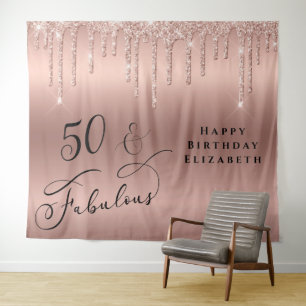Tenture 50 Fabulous Fête d'anniversaire Paillettes Rose Go