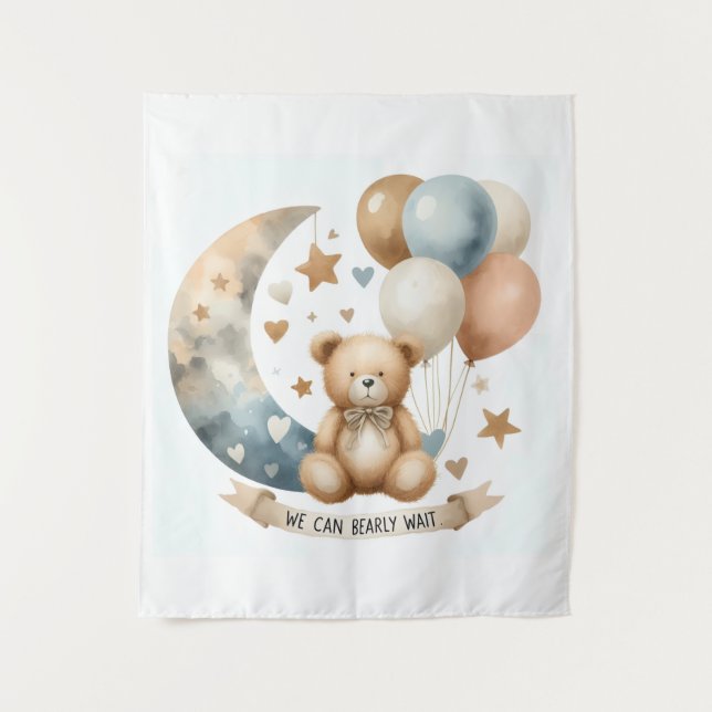 Tenture 50" X 60" Tapestry Neutral Teddy Gender Reveal (Devant)