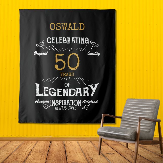 Tenture 50e anniversaire Black Gold Legendary fond photo (50th Birthday Black Gold Legendary Photo Backdrop
)